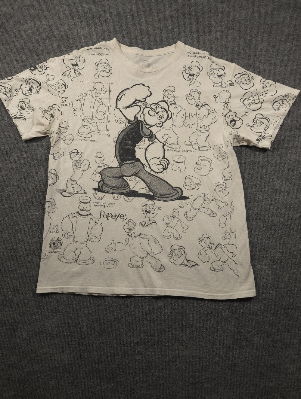 Liquid Blue Popeye the Sailor Man Thrashed Sketch AOP Graphic White T-Shirt L